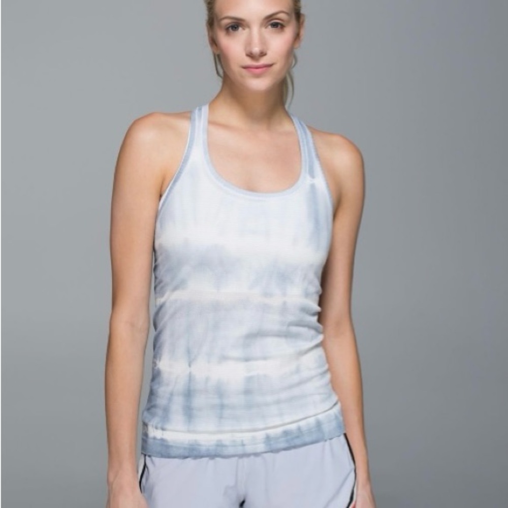 Vintage Lululemon Tie Dye Swiftly Tech Racerback Tank Top Size 10 Silver Blue